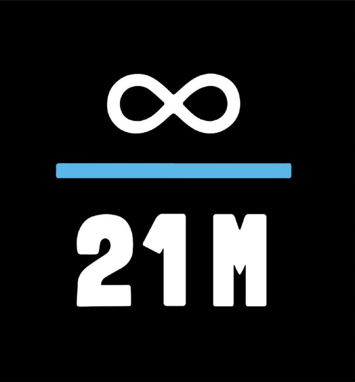 Infinity divided by 21 million logo closeup